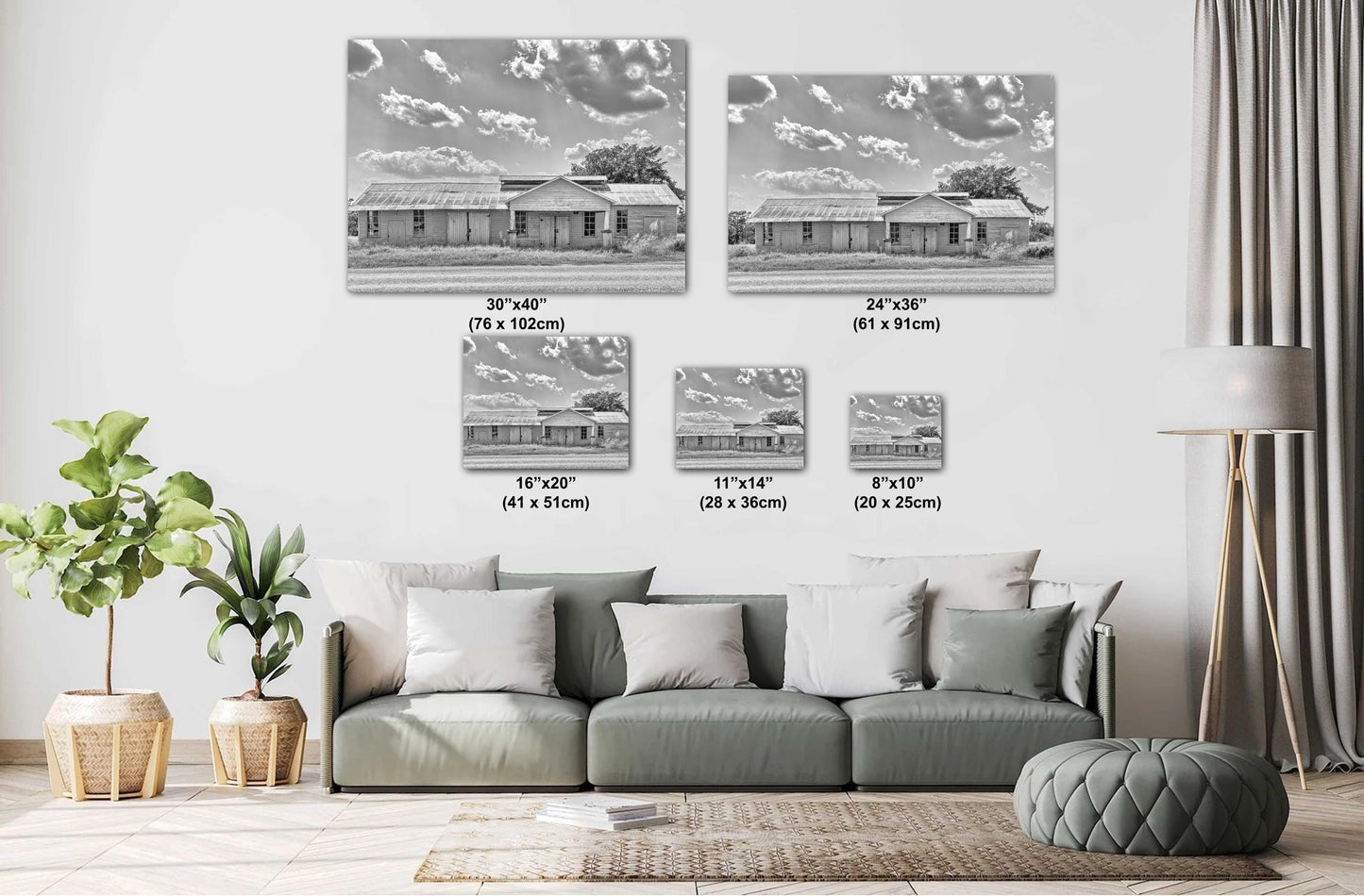 Farmhouse Wall Decor - Rustic Black & White Barn Landscape Print | Modern Farmhouse Wall Art for Living Room or Office Decor