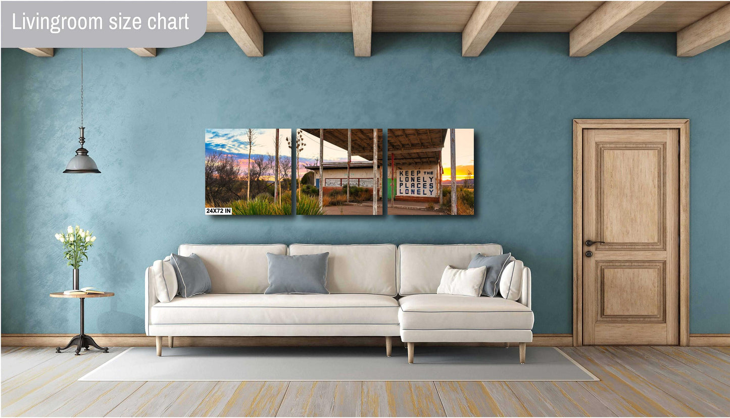 Abandoned Gas Station Mural Art Print | Lobo Texas Ghost Town Landscape | Desert Americana Wall Decor | Keep the Lonely Places Lonely